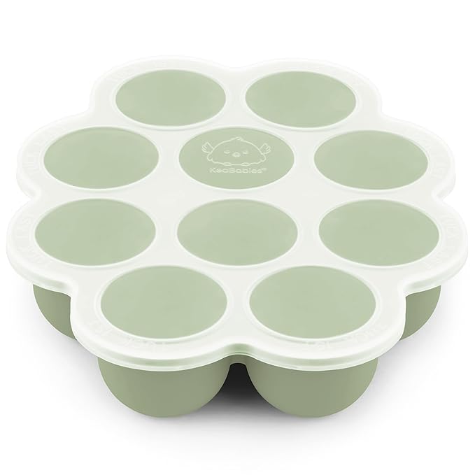 KeaBabies Silicone Food Freezer Trays with Lid, 2oz x 10 Pods Baby Food Storage Containers, Easy Puree Meal Prep, Breast Milk Silicone Freezer Molds, Dishwasher, Microwave Safe, BPA-Free (Sage)-CubbioJoy