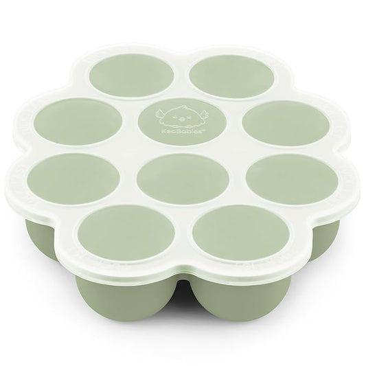 KeaBabies Silicone Food Freezer Trays with Lid, 2oz x 10 Pods Baby Food Storage Containers, Easy Puree Meal Prep, Breast Milk Silicone Freezer Molds, Dishwasher, Microwave Safe, BPA-Free (Sage)-CubbioJoy