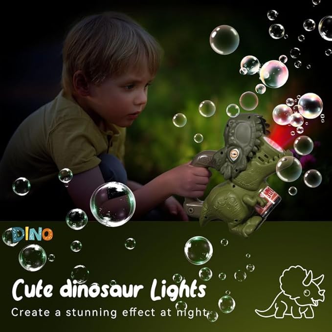 Dinosaur Bubble Machine with Colorful Lighting for Kids Automatic Handheld Dinosaur Bubble Toy 20000+ Big Bubbles Per Minute Bubbles Toy for Outdoor Parties Yard Fun Kids Gift Triceratops Coffee-CubbioJoy