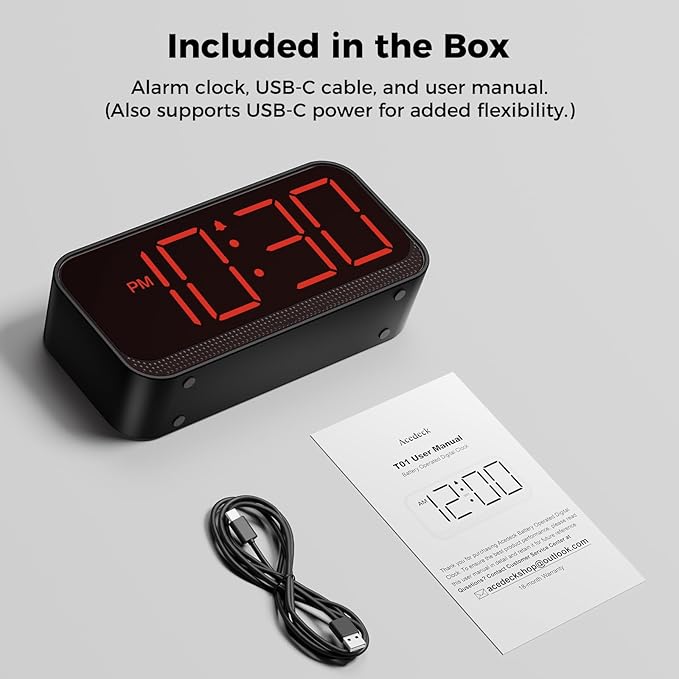 Battery Operated Digital Clock: Cordless Small Alarm Clock for Bedroom Travel - Large Numbers 4 Dimmers for All Ages Red Digits-CubbioJoy