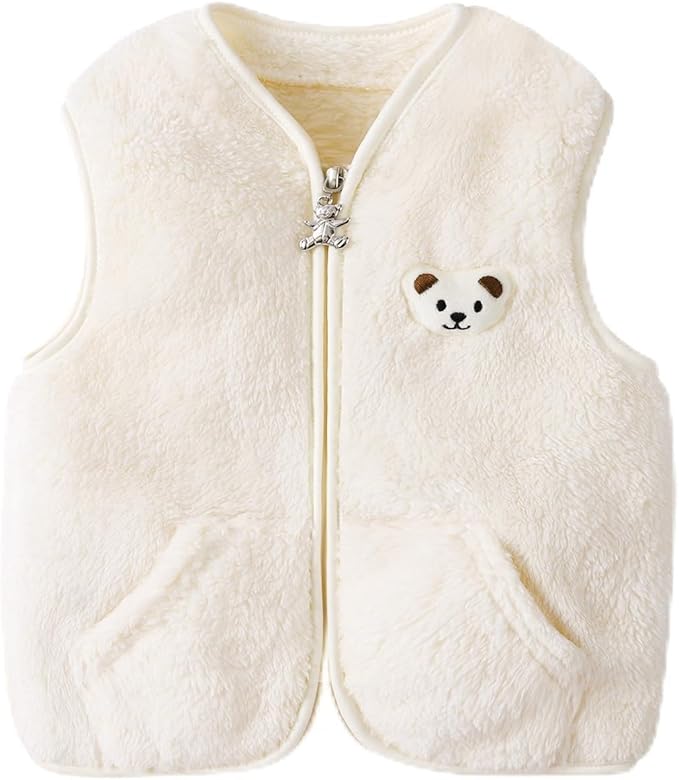 Baby Boys Girls Fleece Vest Zip Up Cute Bear Jackets Fuzzy Fall Winter Warm Clothes Newborn Outwear for Toddler Infant-CubbioJoy