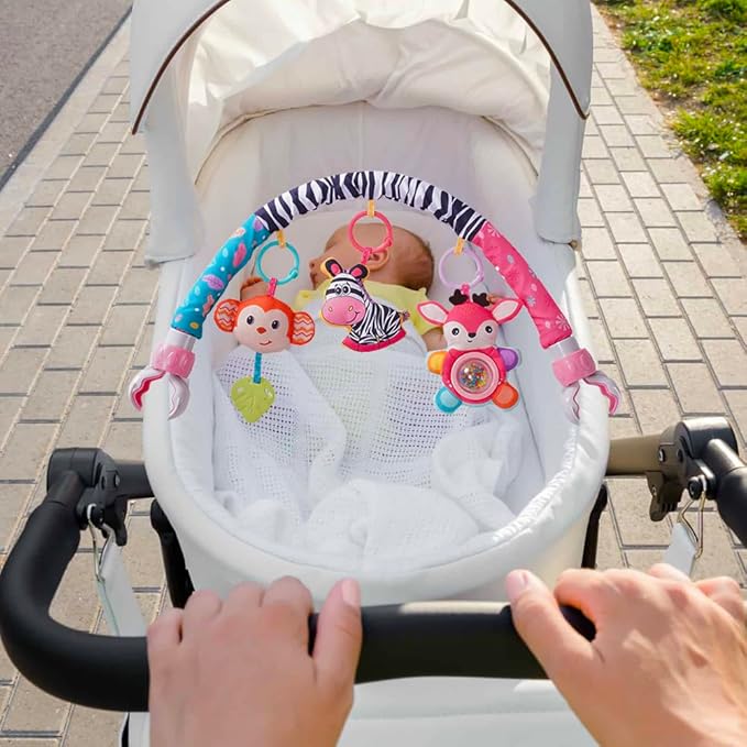 Baby Stroller Arch Toys, Crib Mobile for Infants Adjustable Bassinet Mobile with Universal Clamps, Activity Toy Bar for Bouncer Newborn Car Seat Stroller Sense Toy for Baby 0-12 Months-CubbioJoy