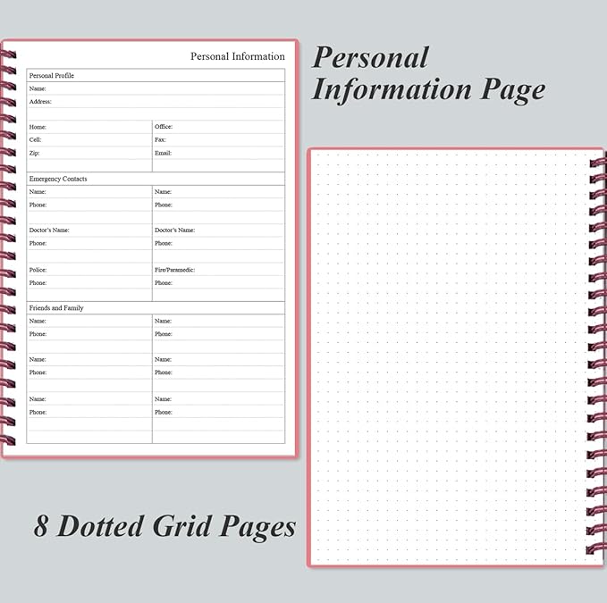 Daily Planner Undated - B5 To Do List Notebook Hourly Schedules, Spiral Appointment Planner for Women and Men, PVC Hardcover, Inner Pocket, Elastic Closure, 7" x 10", Pink-CubbioJoy