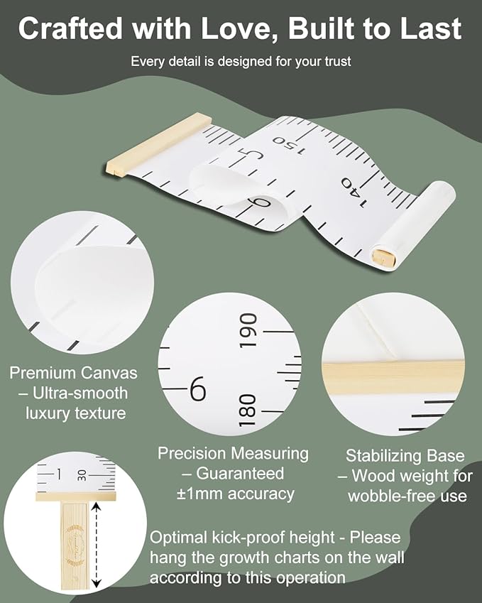 6.5FT Growth Chart for Kids with Wooden Keepsake Box - Children Height Measurement Kit Includes Marker Pen & Wall Hook, Height Tracker Ruler Baby Essentials, Nursery Room Decor Gift for Baby to Teen-CubbioJoy