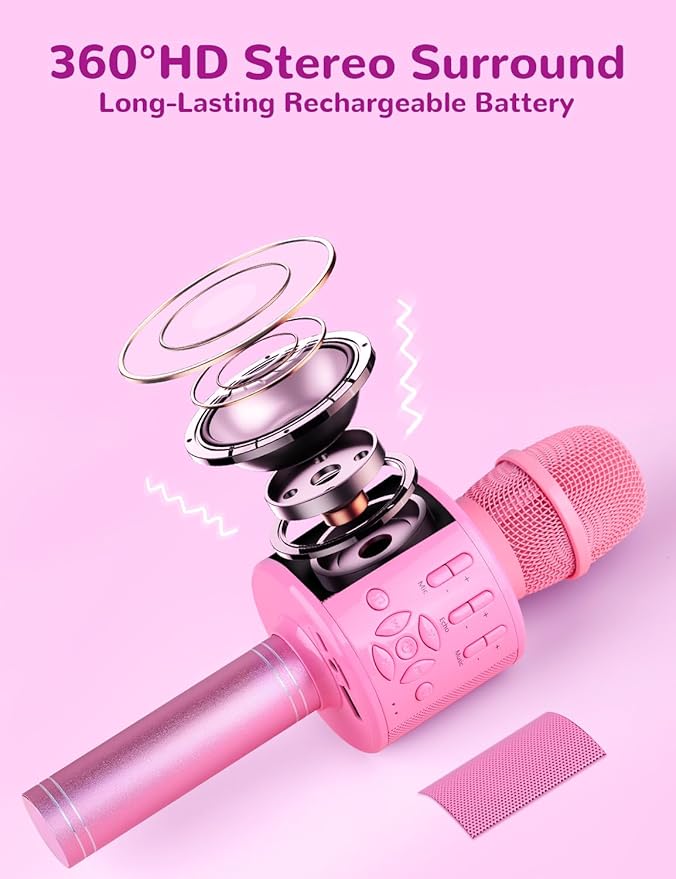 Amazmic Toys for Girls, Kids Karaoke Microphone Toddler Microphone for Kids with Lights, Birthday Gift for Girls, Boys Toy Age 3 4 5 6 7 8 9 10-14+(Pinkcolor)-CubbioJoy