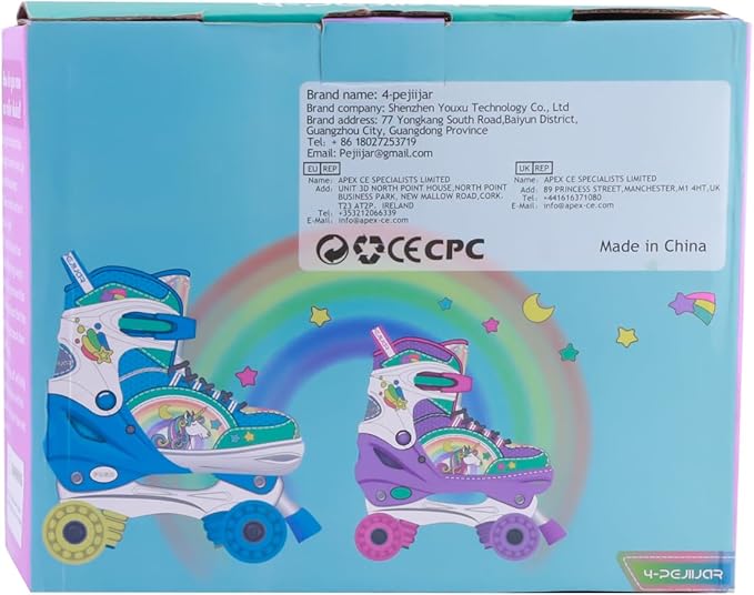 4-Pejiijar Rainbow Unicorn Kids Roller Skates for Girls Toddler Ages 2-4 5-8 8-12,Adjustable Roller Shoes with Luminous Wheels for Birthday Xmas Gifts-CubbioJoy