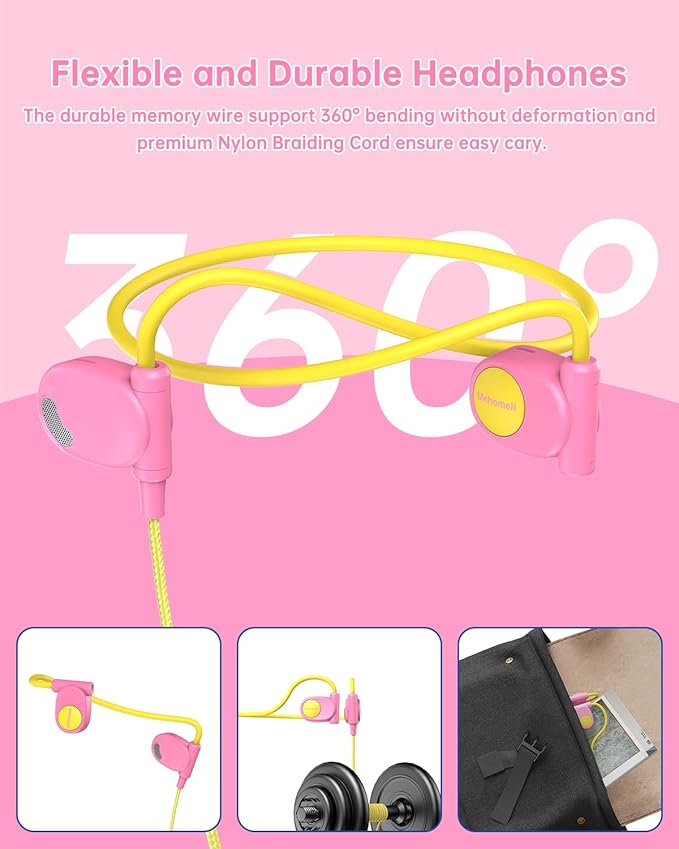 Kid Headphones for School, Air Conduction Open Ear Headphones, 3.5mm Jack Wired Cord, Ultra-Comfort, Ergonomic and Lightweight Design Perfect for School and Outdoor Activities-Yellow Pink-CubbioJoy