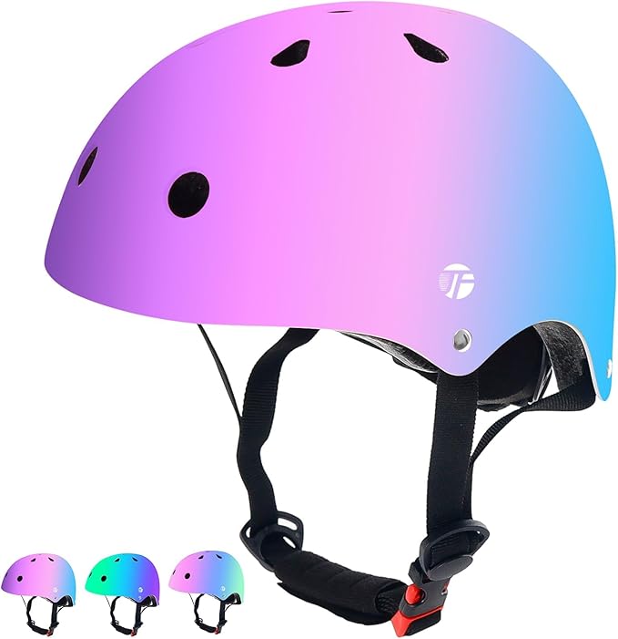 Adjustable Color Gradient Skateboard Helmet for 3-5-8-14+Ages【Toddler Kids Youth Adult】 Girls Boys Woman.Bike Helmet for Multi-Sports Cycling Bicycle Scooter Inline Roller Skate Rollerblading-CubbioJoy