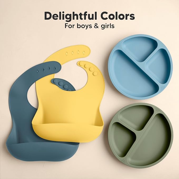 KeaBabies 2-Pack Silicone Baby Bibs for Eating - Sturdy Food-Grade Silicone Bibs for Babies Girl, Boy, Large Food Catcher, Clean & Put On Easily, Waterproof Toddler Feeding Essentials (Valiant)-CubbioJoy