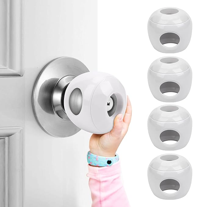 Baby Safety Door Knob Covers 4 Pack Baby Safety Door Handle Protector Child Proof Door Knobs Door Safety for Kids Universal Fit Easy Grip Lockable Design One Hand Operation for Parents No Tools Needed-CubbioJoy