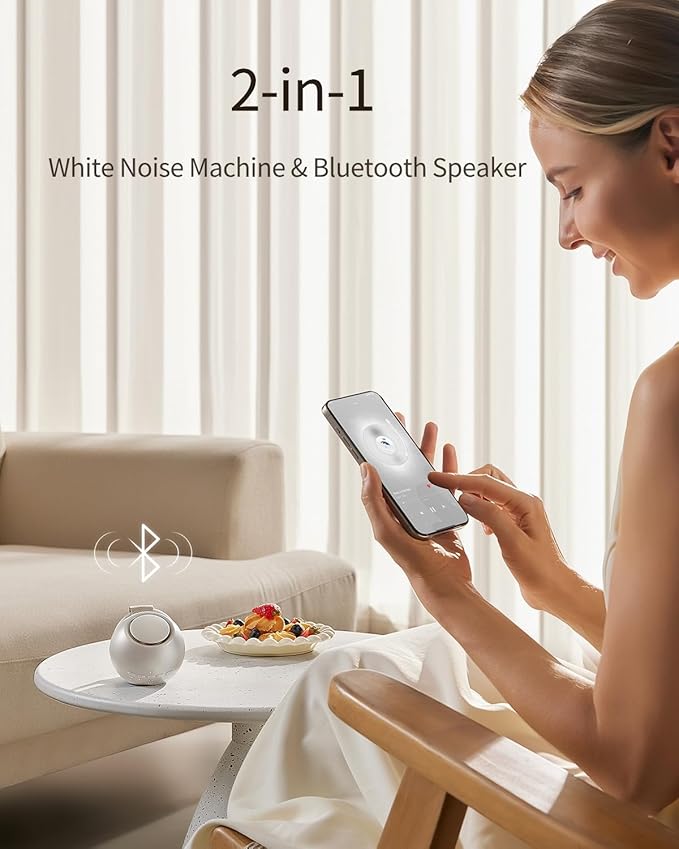 2025 Mom's Choice Awards, Portable Sound Machine for Baby Adult, AI Cry Detection, 18 Soothing Sound, Bluetooth Rechargeable White Noise Machine for Home Office Travel, Nursery Light, Gray-CubbioJoy