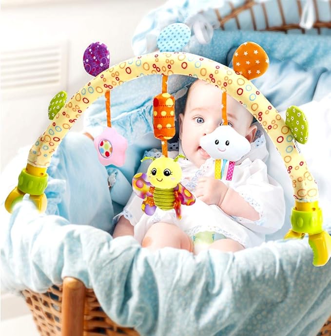 Caterbee Travel Arch Bassinet Toys for Infant & Toddlers, Baby Crib Stroller Accessory & Pram Activity Bar Toy for Senses and Motor Skills Development Indoor and Outdoor-CubbioJoy