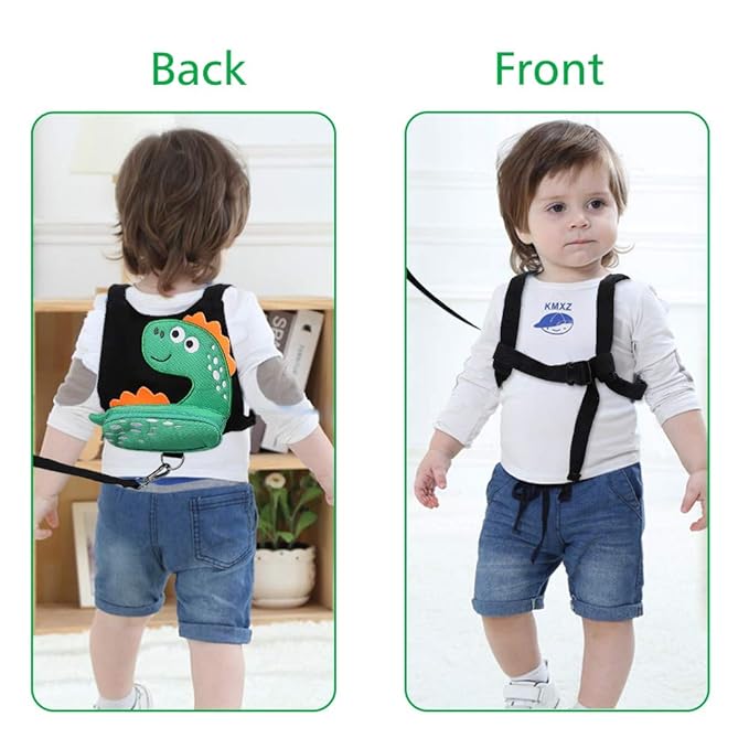 3 in 1 Toddler Harness Leash + Baby Anti Lost Wrist Link, Accmor Cute Dinosaur Child Safety Harness Tether, Kids Walking Wristband Assistant Strap Belt for Parent Boys Outdoor Activity (Black)-CubbioJoy