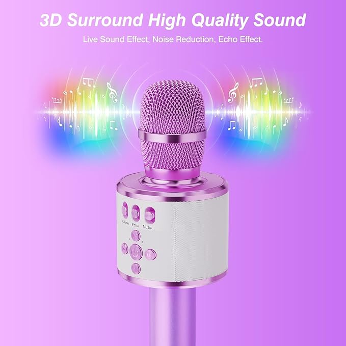 BONAOK Karaoke Microphone for Kids & Adults - Bluetooth Microphones Singing Mic with Disco Lights, Echo Effect, Built-in Speaker Portable Karaoke Player for Party Travel Gifts Q78(Light Purple)-CubbioJoy