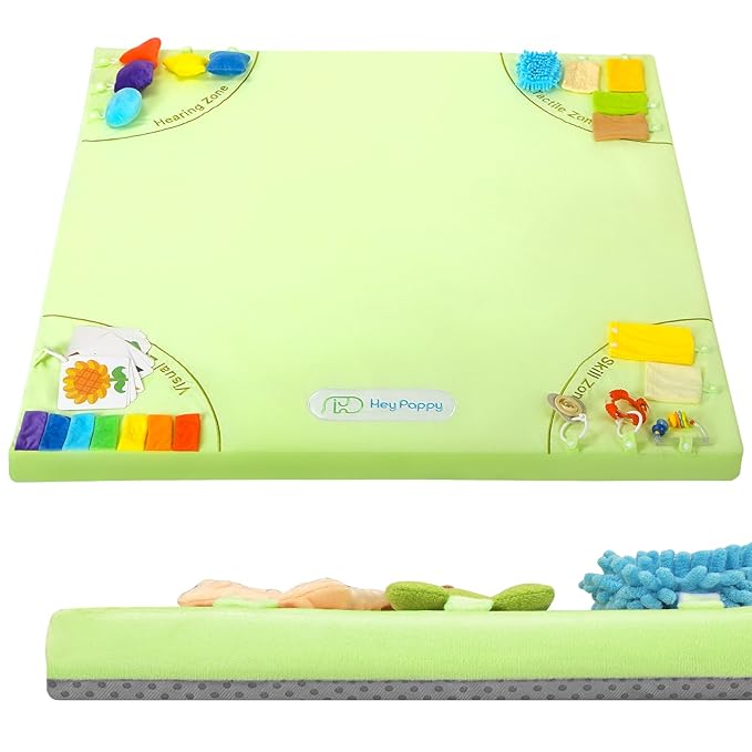 Baby Play Mat, 50''x50'' Playpen Mats with 4 Sensory Development Zones for Motor Skills, Unique Crawling Mats with Non-Slip Cushioned That Fits Nicely into Any Playroom, Green-CubbioJoy