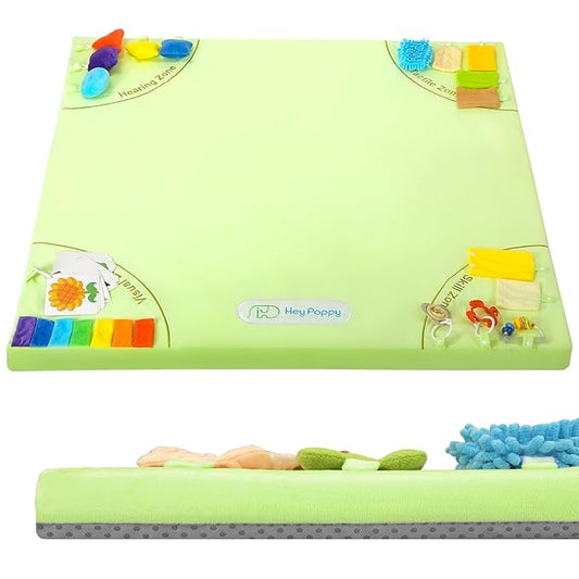 Baby Play Mat, 50''x50'' Playpen Mats with 4 Sensory Development Zones for Motor Skills, Unique Crawling Mats with Non-Slip Cushioned That Fits Nicely into Any Playroom, Green-CubbioJoy