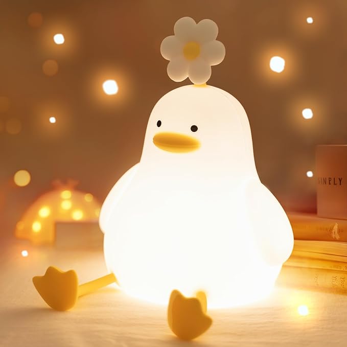 Cute Duck Night Light for Baby, Kids, Toddler, Ambient Nursery Nightlight, Soothing Lamp 3 Level Dimmable, Sleeping Accompanion for Bedroom Bedside, Rechargeable Battery, 30 Min Timer Off-CubbioJoy