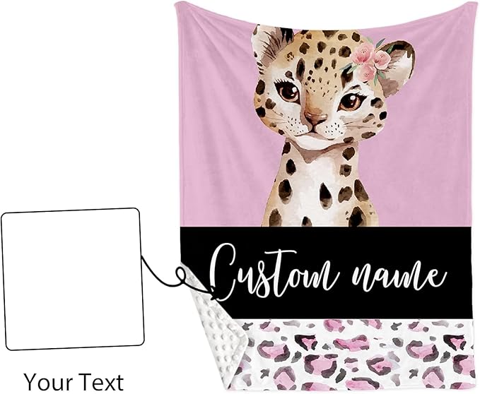 Custom Nursery Crib Bedding Set: Personalized Name 4 Piece Pink Leopard Elephant Design Baby Crib Sets for Girls - Toddler Double Layer Blanket Set, Comfortable Crib Bed Sheets for Baby Toddlers-CubbioJoy
