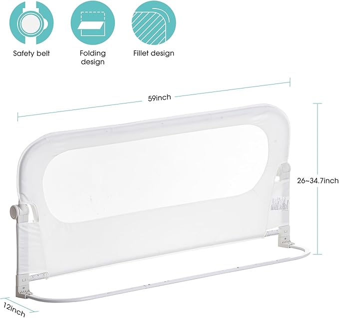 Baby Bed Rail Guard for Toddlers -59" Toddler Bed Rails for Twin, Full, Queen, King Bunk Size Bed Swing Down Bedrail Extral Tall Child Safety Side Railing Guards for Kids White-CubbioJoy
