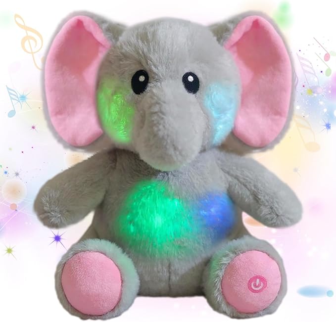Cuteoy Glowing LED Light-up Elephant Nightlight Toys Musical Plush Stuffed Animal Singing Lullabies Birthday Christmas Plushies Gifts for Kids Boys Girls,10.5"-CubbioJoy