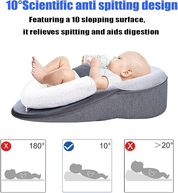 Baby Wedge Pillow for Newborn, Baby Lounger Pillow, Acid Reflux Breastfeeding Pillow for Reducing Spit-Up, with Safety Strap-CubbioJoy