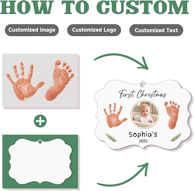 Baby Hand and Footprint Ornament - Baby Frist Christmas Ornament 2025 with Custom Photo, Name, Date - Personalized Baby Gifts, Newborn Keepsake, New Mom Gifts-CubbioJoy