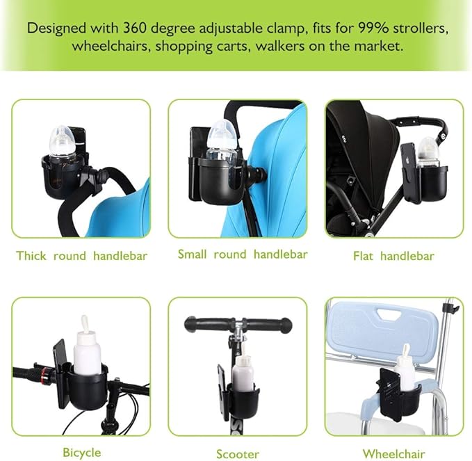 Accmor Stroller Cup Holder with Phone Holder, Bike Cup Holder, Universal Cup Holder for Uppababy Nuna Doona Strollers, 2-in-1 Cup Phone Holder for Stroller, Bike, Wheelchair, Walker, Scooter-CubbioJoy