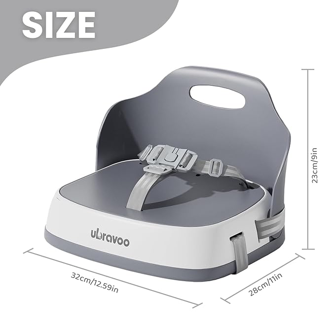 Baby Booster Seats, Toddler Booster Seat for Dining Table with Adjustable Straps, Portable Compact Portable Baby Chair for Dining and Travel (Grey)-CubbioJoy