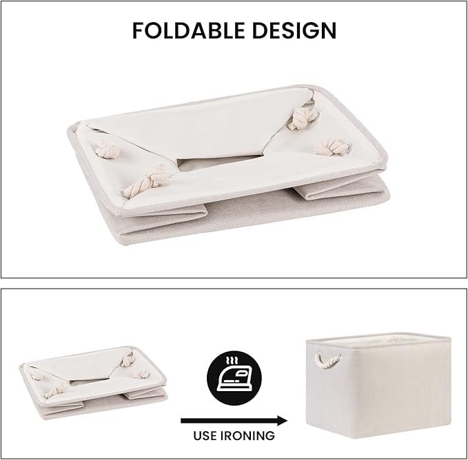 Bidtakay Large Fabric Storage Bins Beige Linen Closet Organizers Set of 2 Baskets for Shelves Clothes Bedroom 16x11.8x11.8 Inch Foldable Organization Baskets for Towels Blankets Storage Dog Toys-CubbioJoy