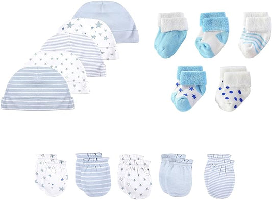 15 Pack Unisex New Born Boy Girls Hats Mittens Socks Sets Cotton Soft Infant Accessory 0-6 Months Baby Essentials-CubbioJoy
