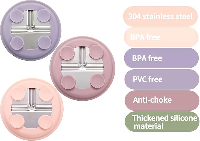 3Pack Stainless Steel Kids Plates, 8.1" Divided Toddler Plates with Removable Silicone Suction Sleeves for Baby Highchairs, Non Toxic BPA Free Non-Slip Unbreakable Snack Lunch Plate-CubbioJoy