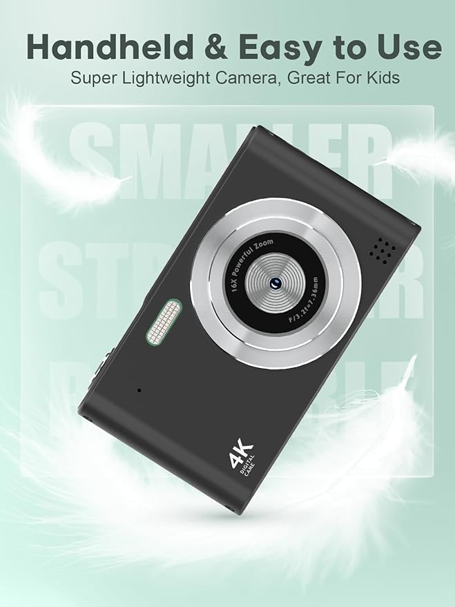 Digital Kids Camera 1080P Vlog Camera with 64GB, Lanyard, 16X Zoom Anti Shake, Card Reader 44MP Compact Portable Point Shoot Digicam for Kid Teen Girl Boy Christmas Halloween Thanksgiving(Black)-CubbioJoy