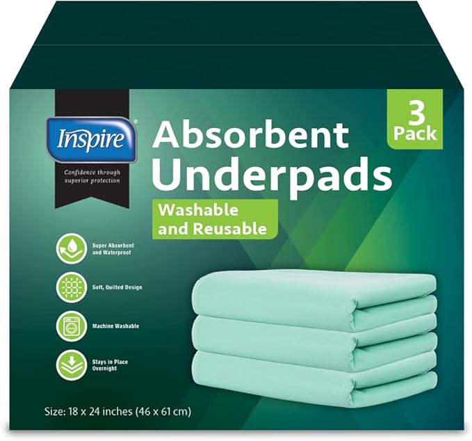 Inspire Washable Bed or Chair Pads | 3 Pack Waterproof Mattress Chucks Pad | Reusable Chux | for Adults Babies and Pets-CubbioJoy