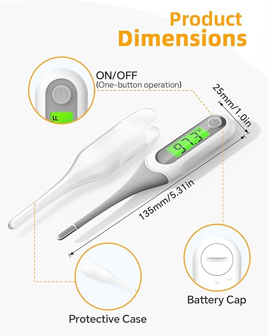 8 Seconds Digital Oral Thermometer for Adults and Kids, Accurate & Safe Baby Thermometer with Fever Alarm, 3 Backlits Display, Flexible Tip, Medical Basal Thermometer for Rectal, Underarm-CubbioJoy