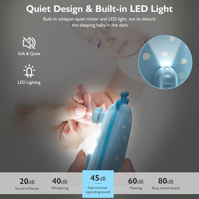 Baby Nail Trimmer Electric Baby Nail File Safe Baby Nail Clippers with Light 10 Grinding Heads Queit Baby Nail Polish Grooming Kit for Newborn Infant Toddler Toes Fingernails Care - Blue-CubbioJoy