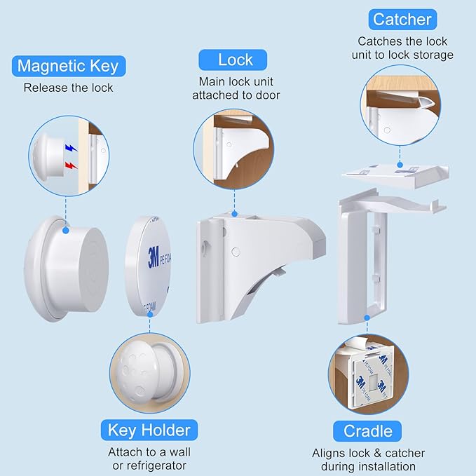Child Safety Magnetic Cabinet Locks 4 Pack+ Key-AOSITE Baby Proofing Magnetic Drawer Locks for Kitchen with Adhesive No Drilling or Screws Fixed, Baby Safety Cabinet Locks-CubbioJoy