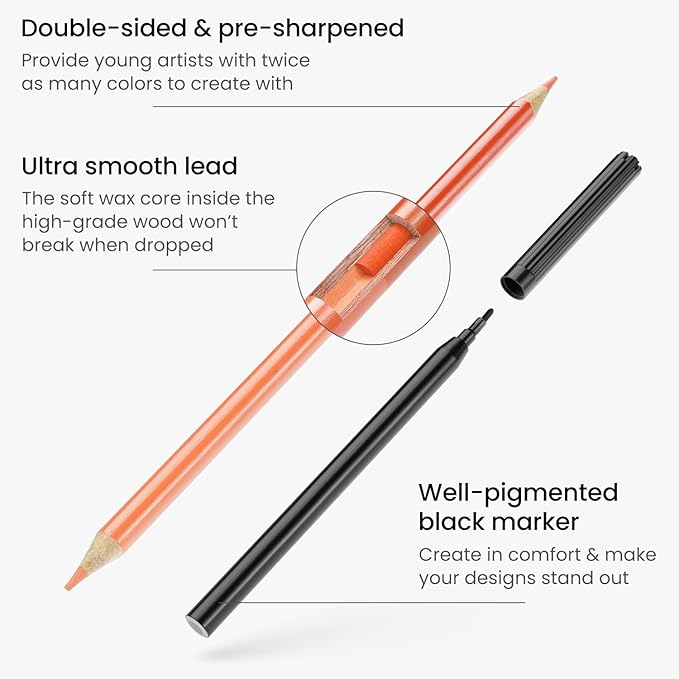 Arteza Kids Activity Book, Spot The Difference Book, Back to School Supplies for Ages 6 and Up, 50 Sheets, 12 Double-Ended Colored Pencils, Black Marker, Eraser, Sharpener-CubbioJoy