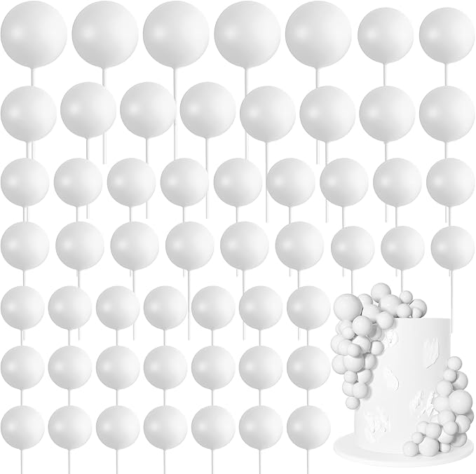 75 Pieces White Cake Balls Topper Decorations Foam Cupcake Topper Mini Balloon Cake Topper Picks for Cake Deco Birthday Party Wedding-CubbioJoy