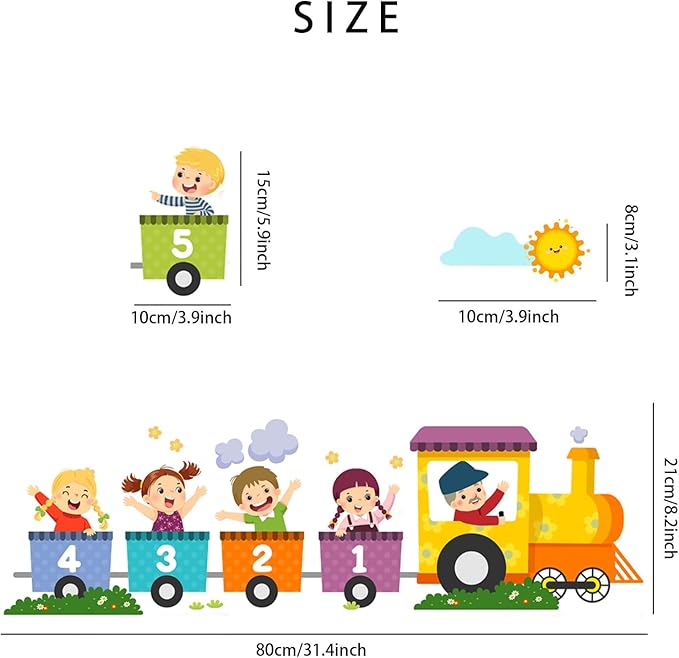 Alphabet Train Color Learning Educational Wall Decals Peel and Stick Cute Animal Wall Stickers for Educational Classroom Kids Playroom Bedroom Decorations (Train Numbers Reverse)-CubbioJoy