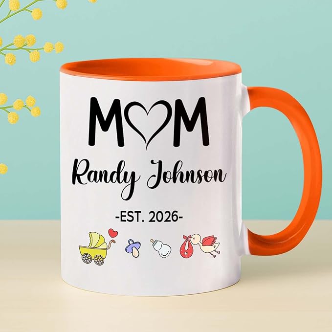 Customized Year & Name New Mom/Mother/Mama White Tea Cup 11 15Oz, Mom EST 2026 Coffee Mug, Personalized Accent Ceramic Cup Gift For First Time Mommy or Wife From Family Husband on Birthday Holiday-CubbioJoy