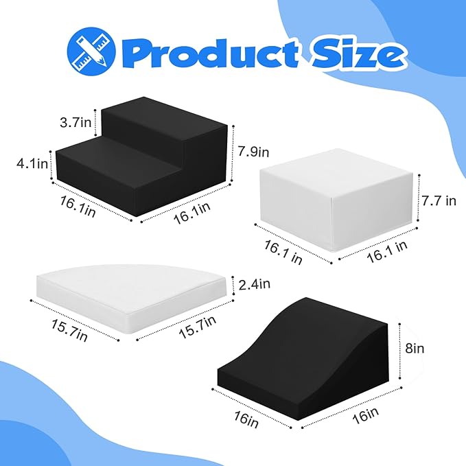 4-Piece Soft PU Leather Toddlers Climbing Toys, Baby Foam Climbing Blocks for Toddlers 3, Indoor Climb and Crawl Activity Play Set, Foam Play Gym Climbing Structures (Black and White)-CubbioJoy