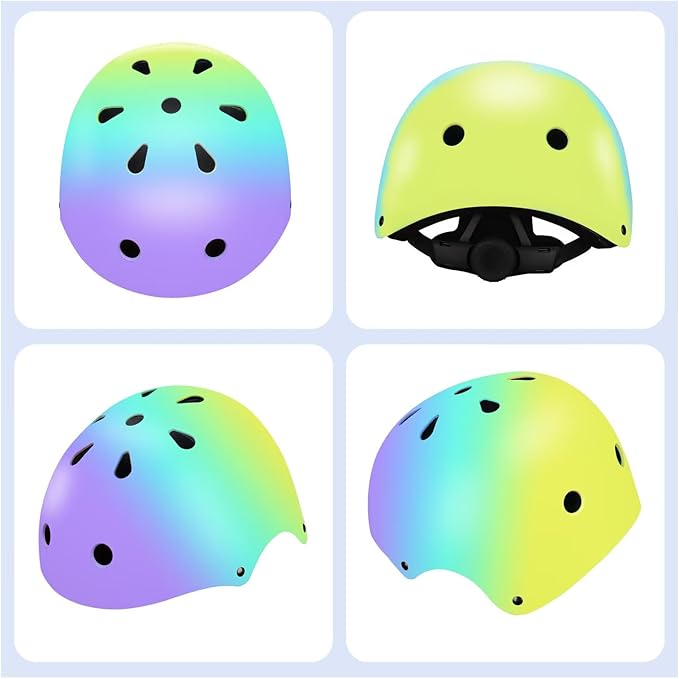 Color Gradient Adjustable Kids' Helmet with Knee & Elbow Pads Set | Multi-Sport Safety Gear for Boys & Girls Ages 5-14 | Skateboarding, Scooters, Roller & Inline Skating, Longboarding-CubbioJoy