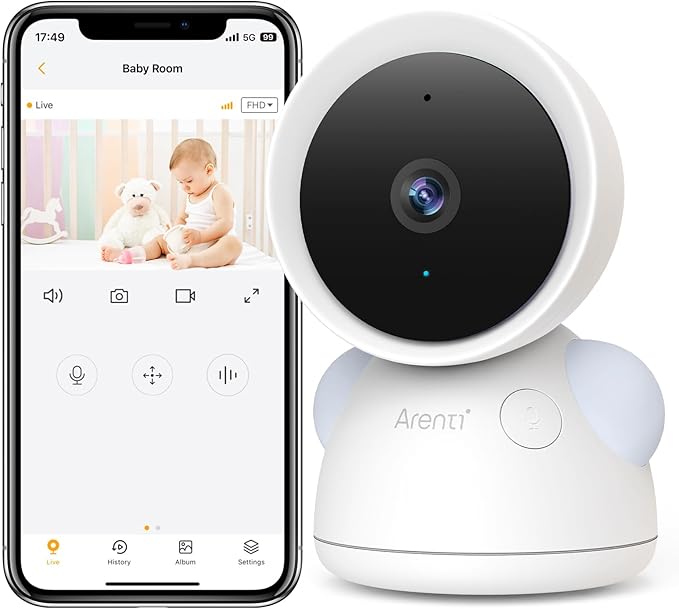ARENTI Baby Camera Monitor, 2K/3MP WiFi 6, Smartphone App, Super Night Vision, Crying Detection, Auto Tracking, Temp&Humidity Sensor, Cloud&SD Card Storage (D3)-CubbioJoy
