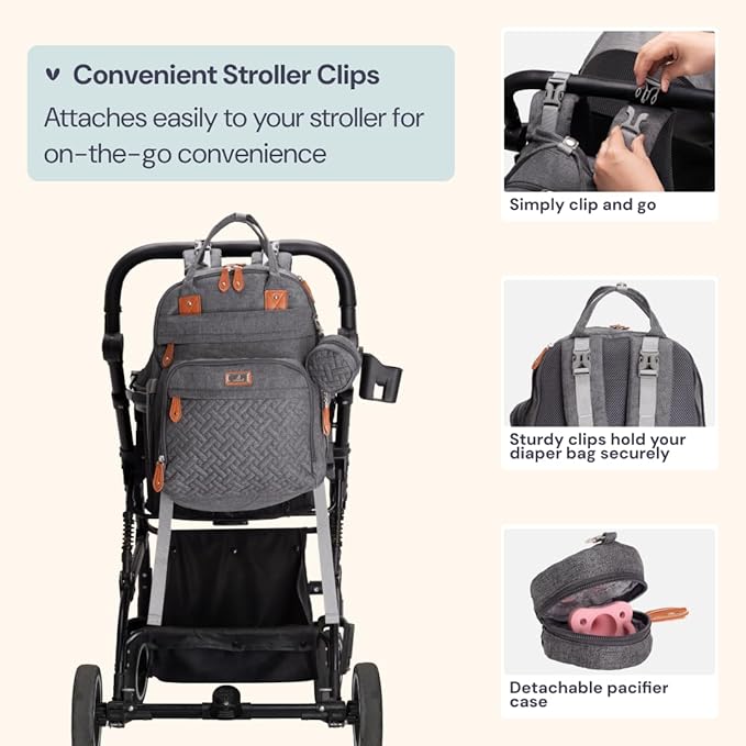 BabbleRoo Extra Large Diaper Bag Backpack, Expandable Baby Bag with Up to 50% More Capacity - Travel Essentials Baby Bag Tote with Changing Pad, Stroller Straps & Pacifier Case - Unisex, Dark Gray-CubbioJoy