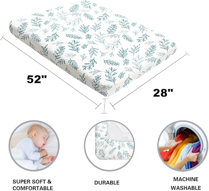 4 Pack Sage Green Fitted Nursery Sheets Breathable Neutral Unisex Baby Sheets for Boys or Girls with Leaf and Flower Design Standard Crib Sheet (Green, Crib Sheet)-CubbioJoy