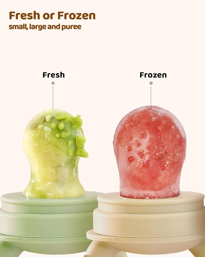 2 Packs Baby Fruit Feeder & Freezer Nibble Tray Combo, Push Pop Baby Food Feeder to Safely Introduce New Foods, Fresh & Frozen Food Silicone Feeder, 100% Food Grade, BPA Free (Caramel & Olive)-CubbioJoy