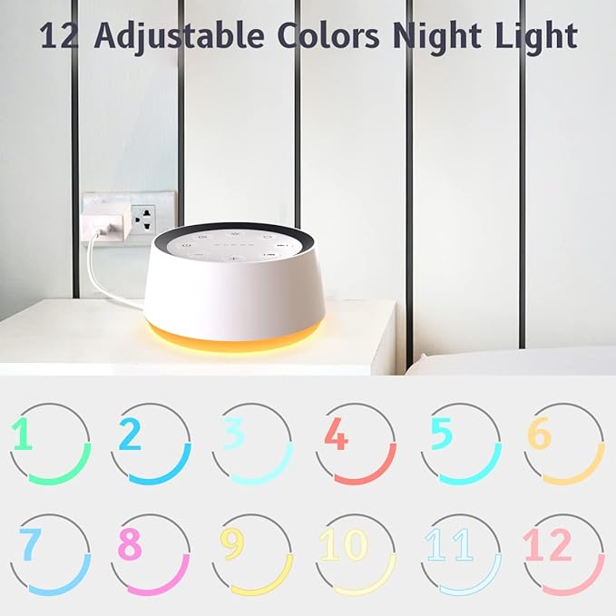 Brown Noise Sound Machine with 30 Soothing Sounds 12 Colors Night Light White Noise Machine for Adults Baby Kids Sleep Machines Memory Function 36 Volume Levels 5 Timers for Home Office Travel-CubbioJoy