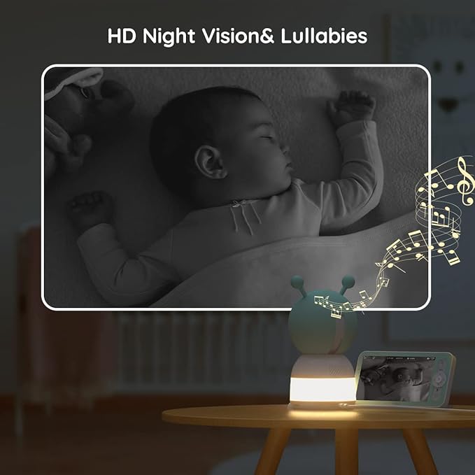 BOIFUN 2K Split-Screen 5 Inch Wi-Fi Baby Monitor With 2 Cameras, Colorful Night Light, AI Motion & Sound & Humidity & Temp Detection, Auto Tracking Via Smartphone App And Monitor Control, Night Vision-CubbioJoy