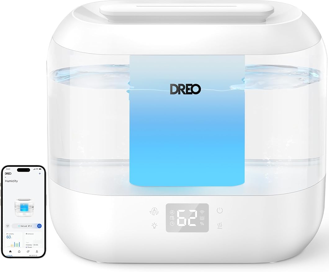 Dreo Smart Humidifier, Cool Mist Humidifiers for Bedroom, Quiet 4L Top Fill Ultrasonic Humidifiers for Home Office Plant & Baby with Nightlight, LED Display, 36H Runtime, APP/Voice Control, HM311S-CubbioJoy