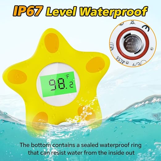 Baby Bath Thermometer, Infant Digital Water Thermometer Safety with 3 Color Backlit and Temperature Warning, Room Thermometers Floating Toy for Infant, Toddler, Bathtub, Swimming Pool (Yellow)-CubbioJoy